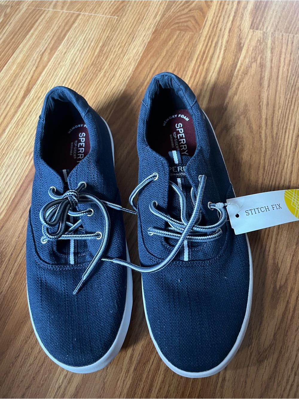Sperry Navy Canvas Boat Shoes with White Soles